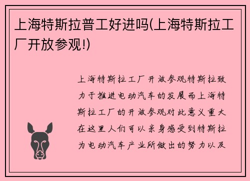 上海特斯拉普工好进吗(上海特斯拉工厂开放参观!)